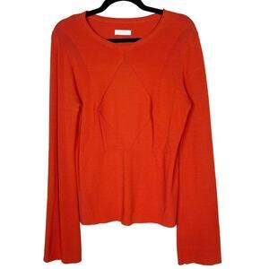 2NDDAY Womens Large L Orange Ribbed Bell Sleeve Sweater Scoop Neck SS 2017